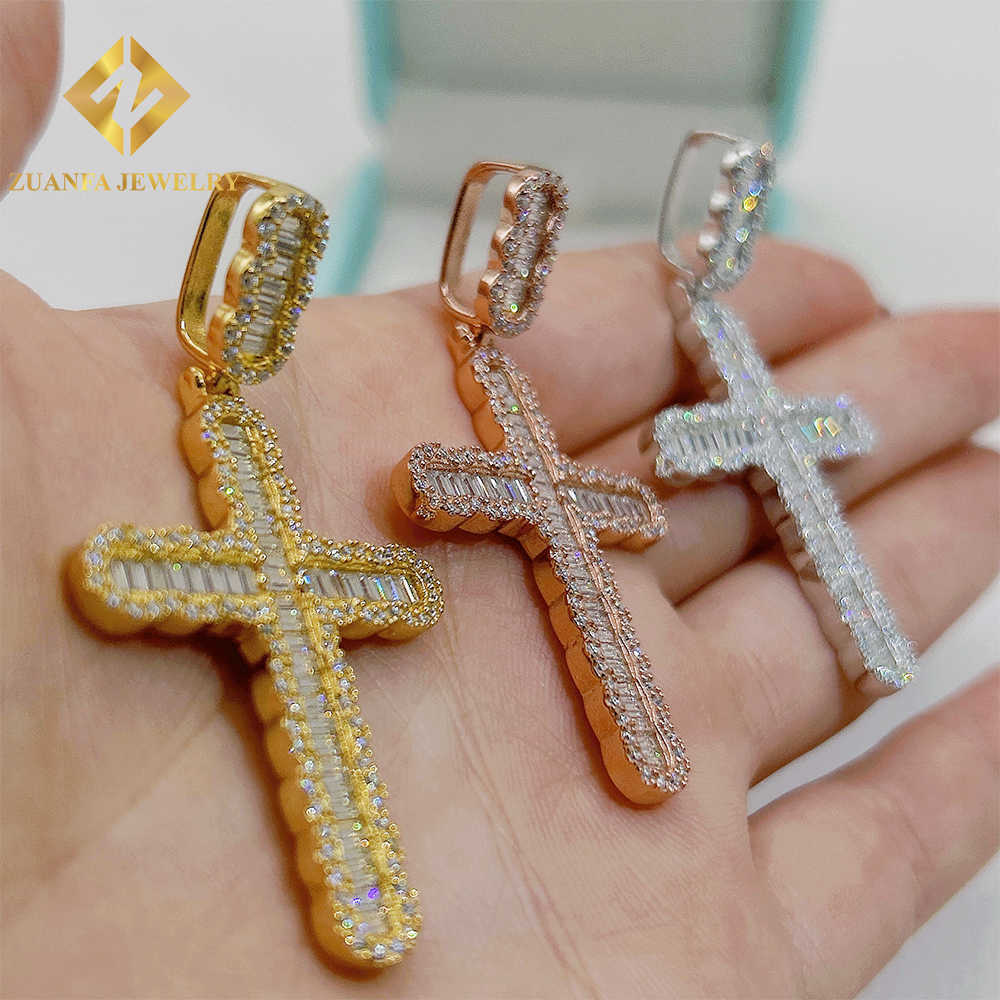 Fashion buagette moissanite Hip Hop Ankh Cross Pendant 925 sterling silver Cross pendants D vvs moissanite iced out pendant