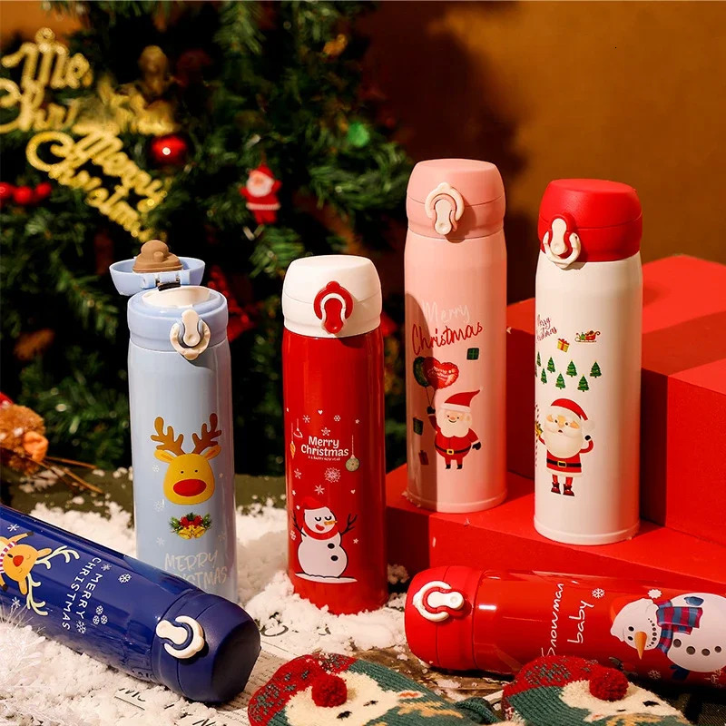 Stainless steel bouncing straw vacuum flame insulated water bottle Christmas reindeer Santa Claus cup rens beverage gift 241113 W260226