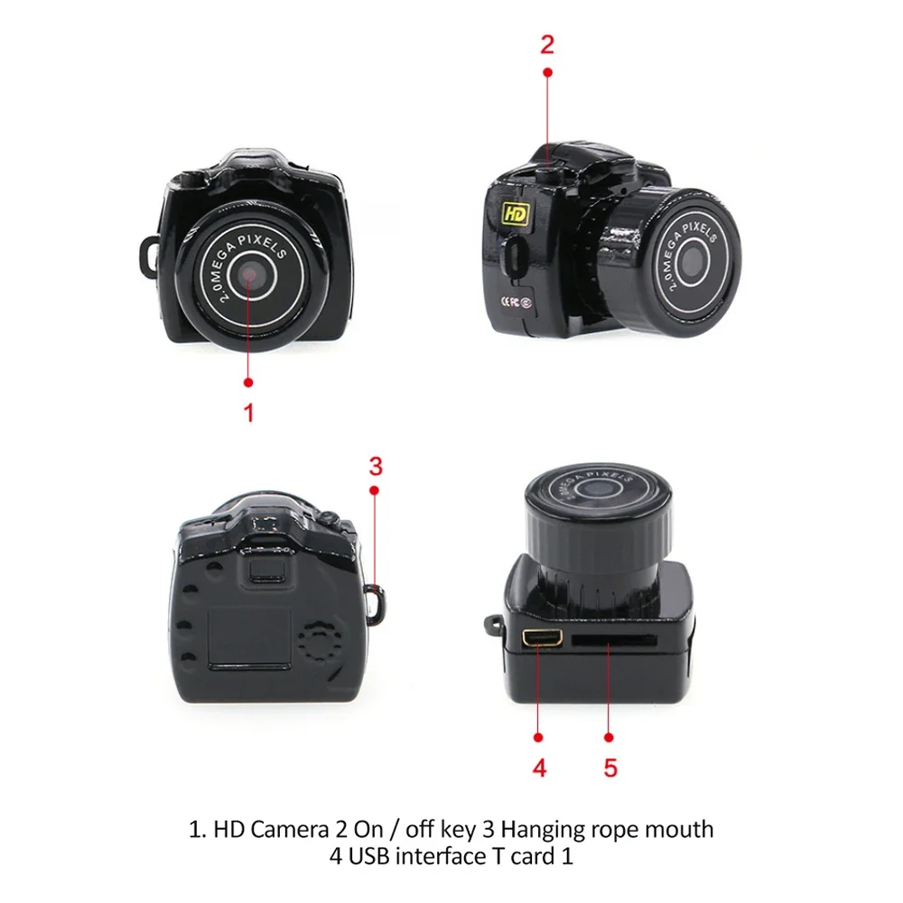 Y2000 Camcorder Small DV DVR Security Nanny Tiny Camera HD Video Audio Recorder Car Sport Micro Cam Webcam With Mic