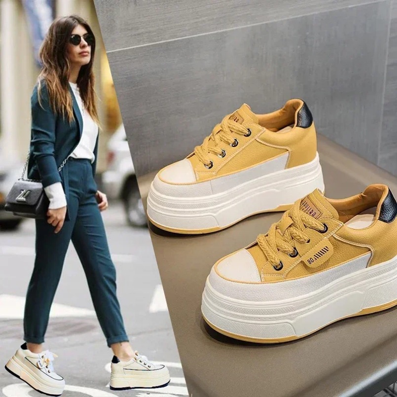 Koznoy 9cm Cow Suede Genuine Leather Platform Wedge Skate High Brand Women Vulcanized Heels Comfy Casual Chunky Sneaker Shoes
