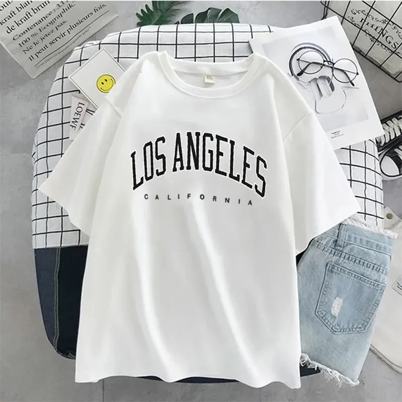 Los Angeles Fashion Men T-shirts USA Letter Print Short Sleeve Graphic Cotton T Shirt Summer Y2k Tops Women Oversized T Shirt 240409