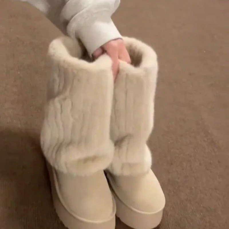 platform cold winter snow boots fashionable long haired small leg boots wedge-shaped womens shoes comfortable and warm winter boots 241113