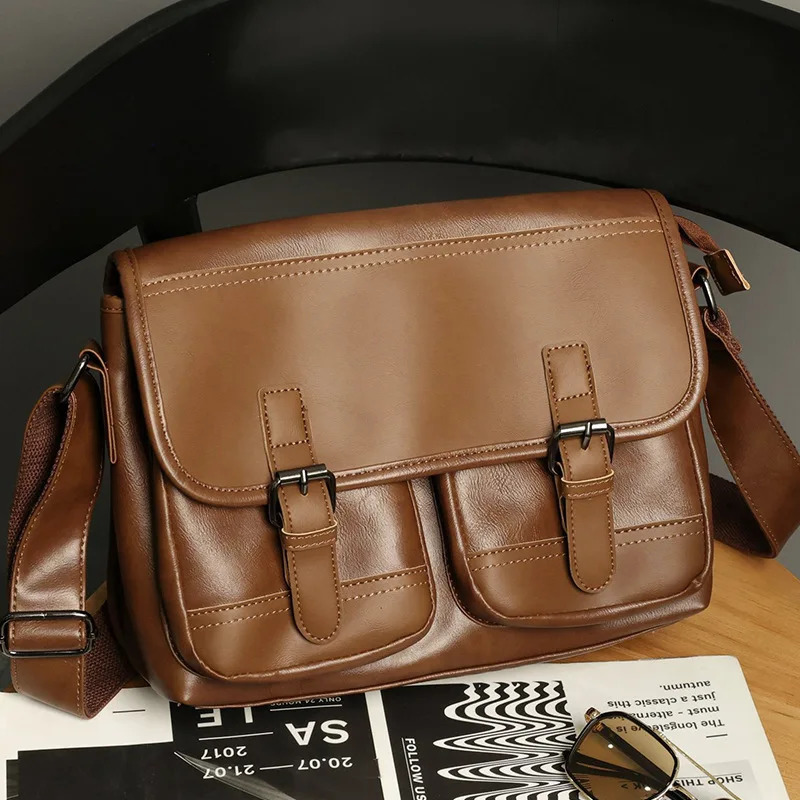High Quality PU Mens Business Messenger Bags Fashion Solid Color Shoulder Bag for Male Large Capacity Travel Crossbody bag 241111