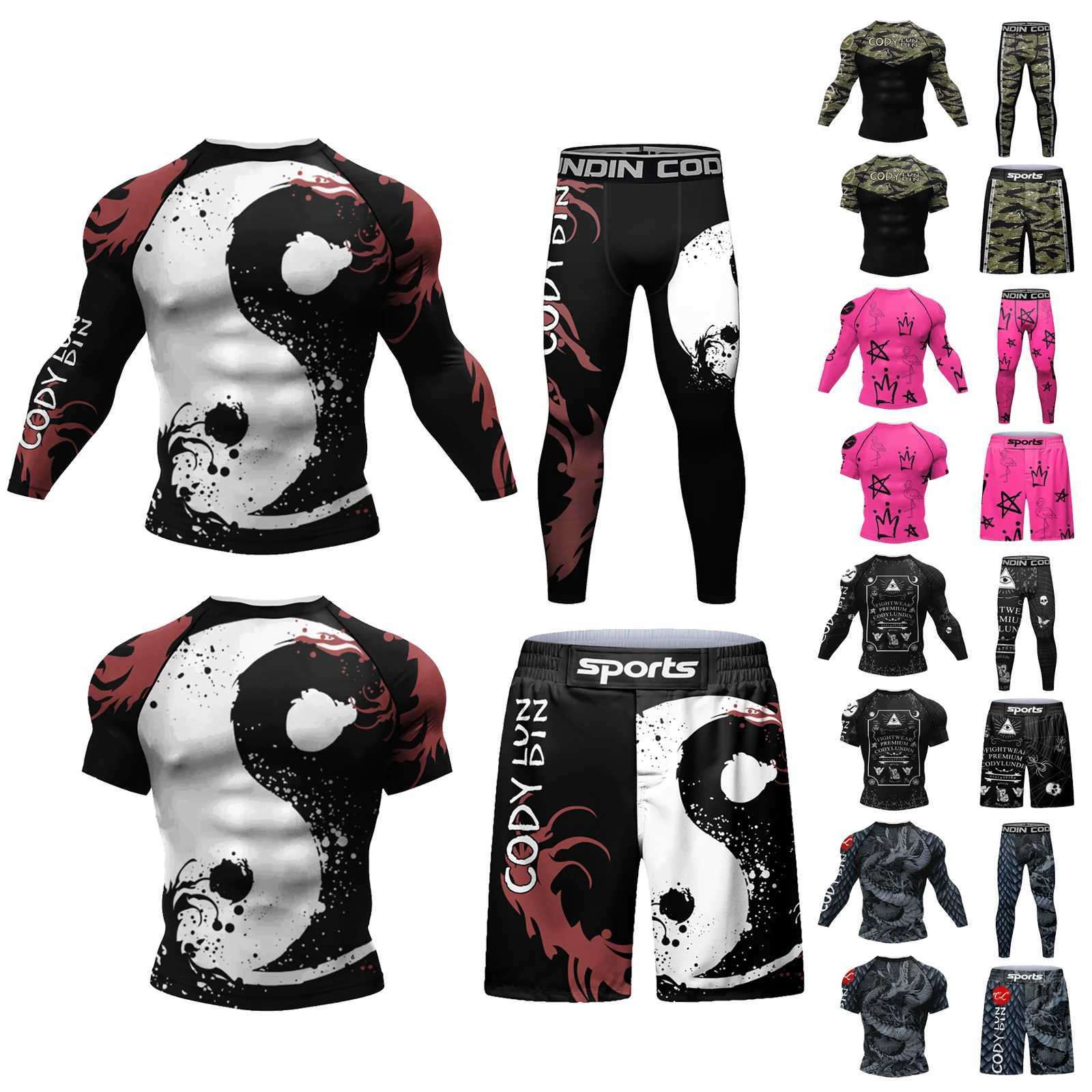 Mens Cody Lundin Mens Compression Boxing Set Jujutsu Bjj Rashguard Training Sportswear Mens Sublimation Boxing Set X241113