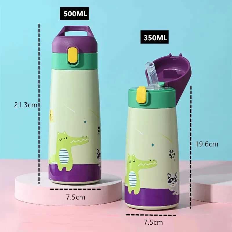 350ml/500ml high-quality childrens thermostat g double stainless steel cartoon vacuum film water bottle childrens cute thermostat Y241114