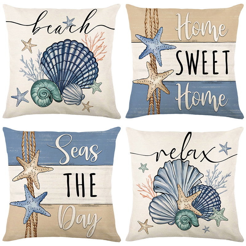 Vintage Ocean Beach Shell Throw Pillow Covers Wooden Coastal Scallop Inspirational Quote Words Decorative Cotton Linen Cushion Cover Customized Decor 
