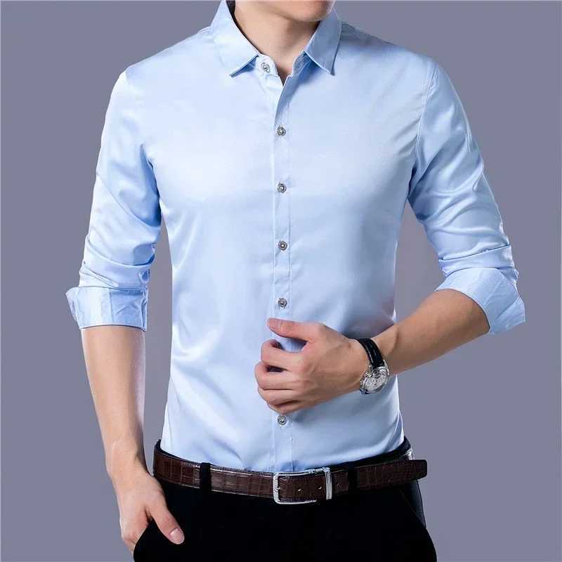 Basic Business Mens Shirt Fashion Classic Solid Color Long Sleeved Casual White Shirt Male Plus Size 6XL 7XL 8XLXJ24113
