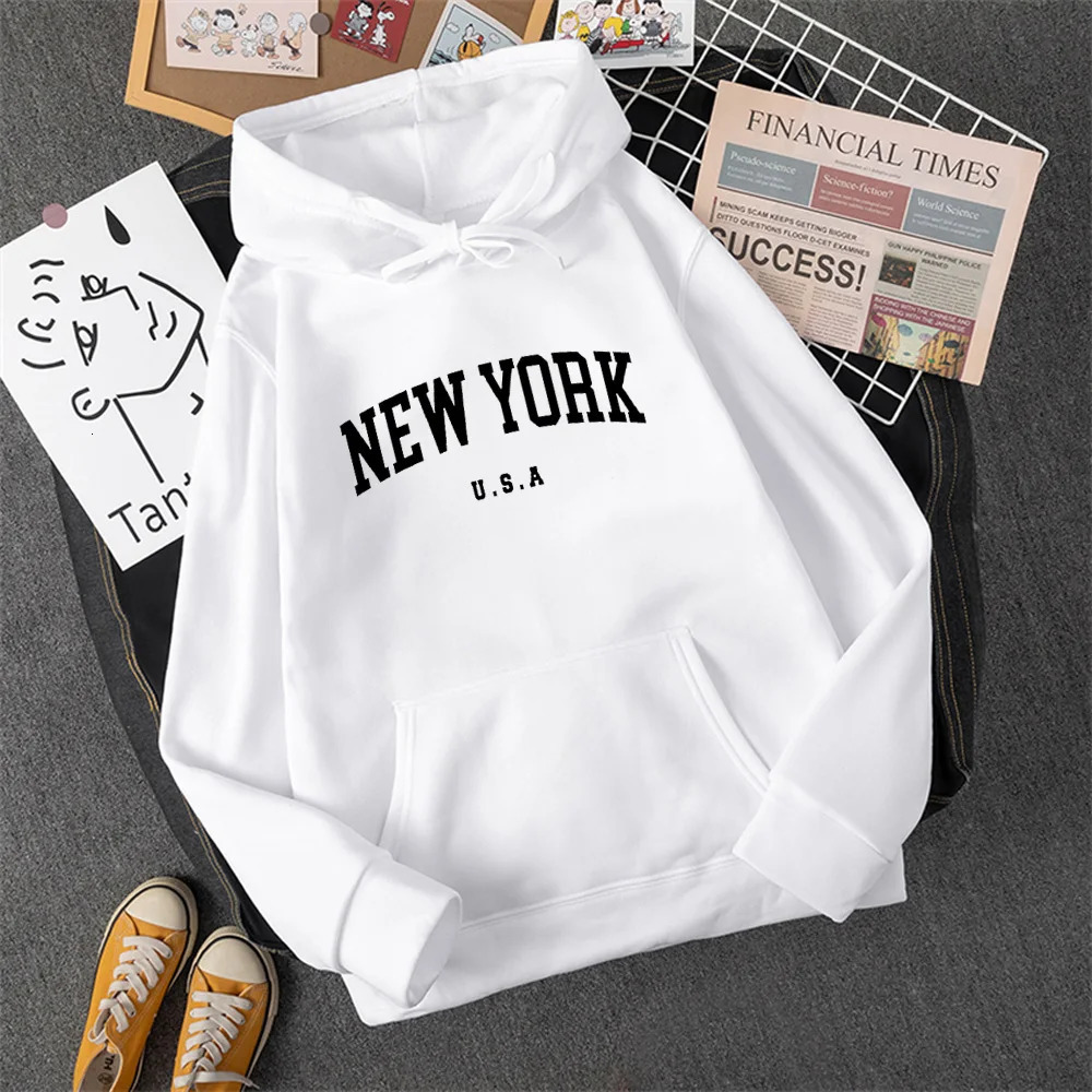 Men Women York USA City Hoodies Fashion Letter Printed Graphic Sweatshirts Loose Casual Harajuku Hooded Pullover Sportwear 241113