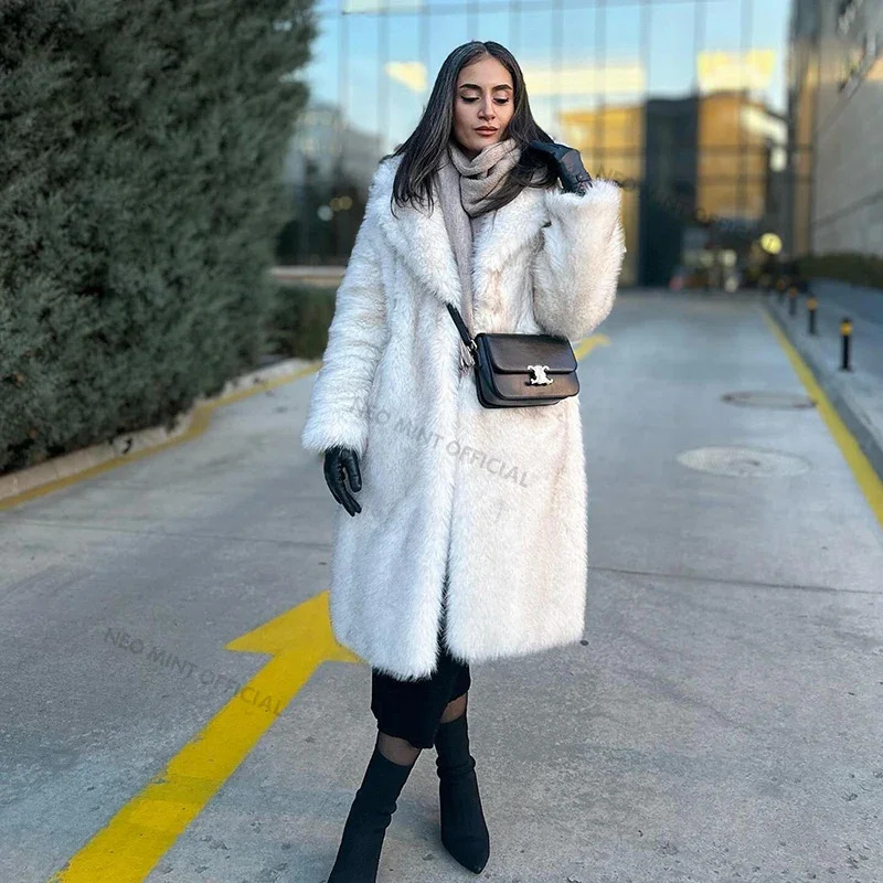 Neo Mint Slouchy chic gradient long environmentally friendly artificial fur coat for womens winter thick warm fluffy fox fur leather jacket fashionabl