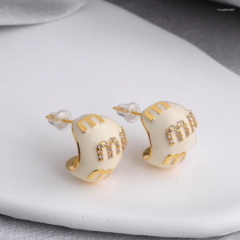 Stud Earrings Korean Design Fashion Jewelry Enamel Letter M Elegant Women's Daily Work Accessories