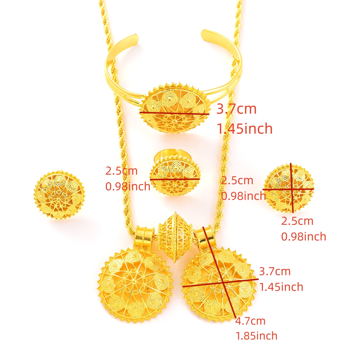 24K Saudi Arabia Classical Ethiopian Gold Plated Bridal Jewelry Sets Gifts Wedding Jewellery Set For Women