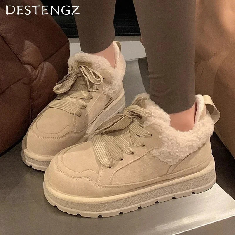 Platform Womens Fur Ankle Boots Suede Flat Warm Shoes Casual Snow Boots Womens Trend Short Plush Comfortable Unprinted High quality Sports Shoes 24111
