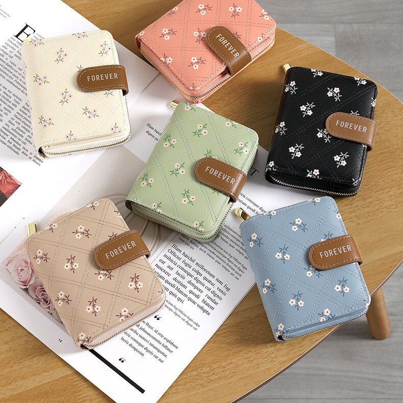 Free Shipping New Women's Short Printed Card Bag Designer Button Zipper Wallet