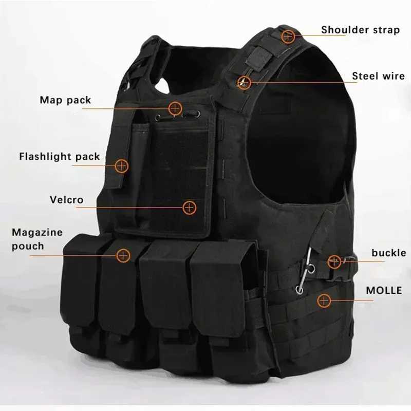 Tactical Molle Vest Security Gear Combat Training Assault Plate Carrier Outdoor Hunting Airsoft Sport Protection Vests LX241114