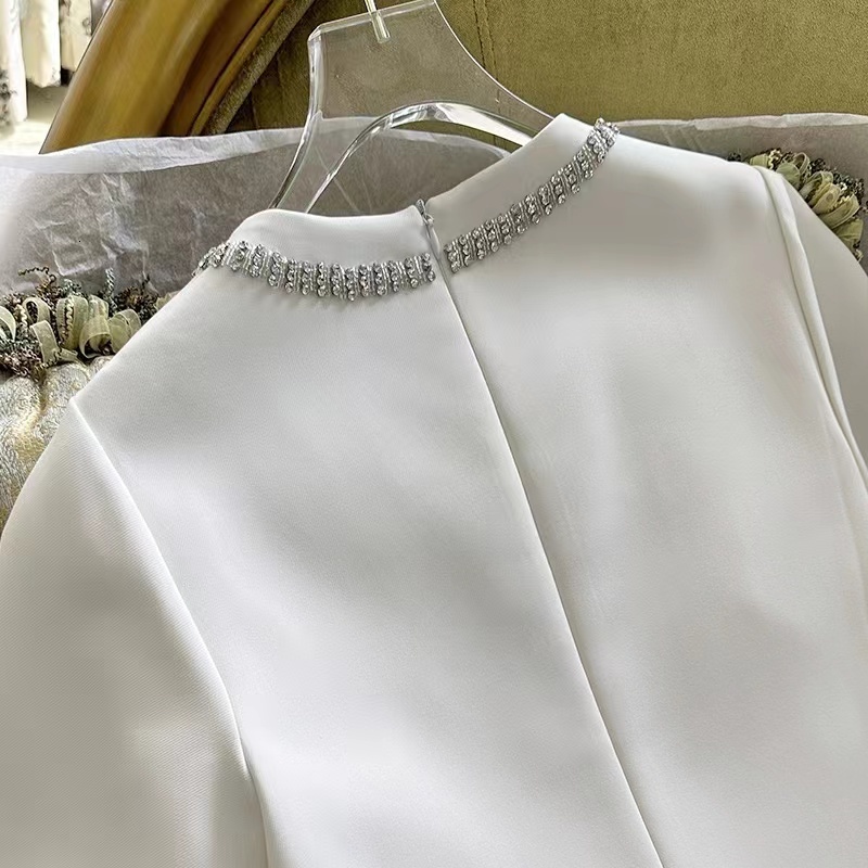 Runway Fashion Summer Crystal Bowknot Prom Party Mini Dress New High Quality Women O Neck Short Sleeve Slim White A E Clothes