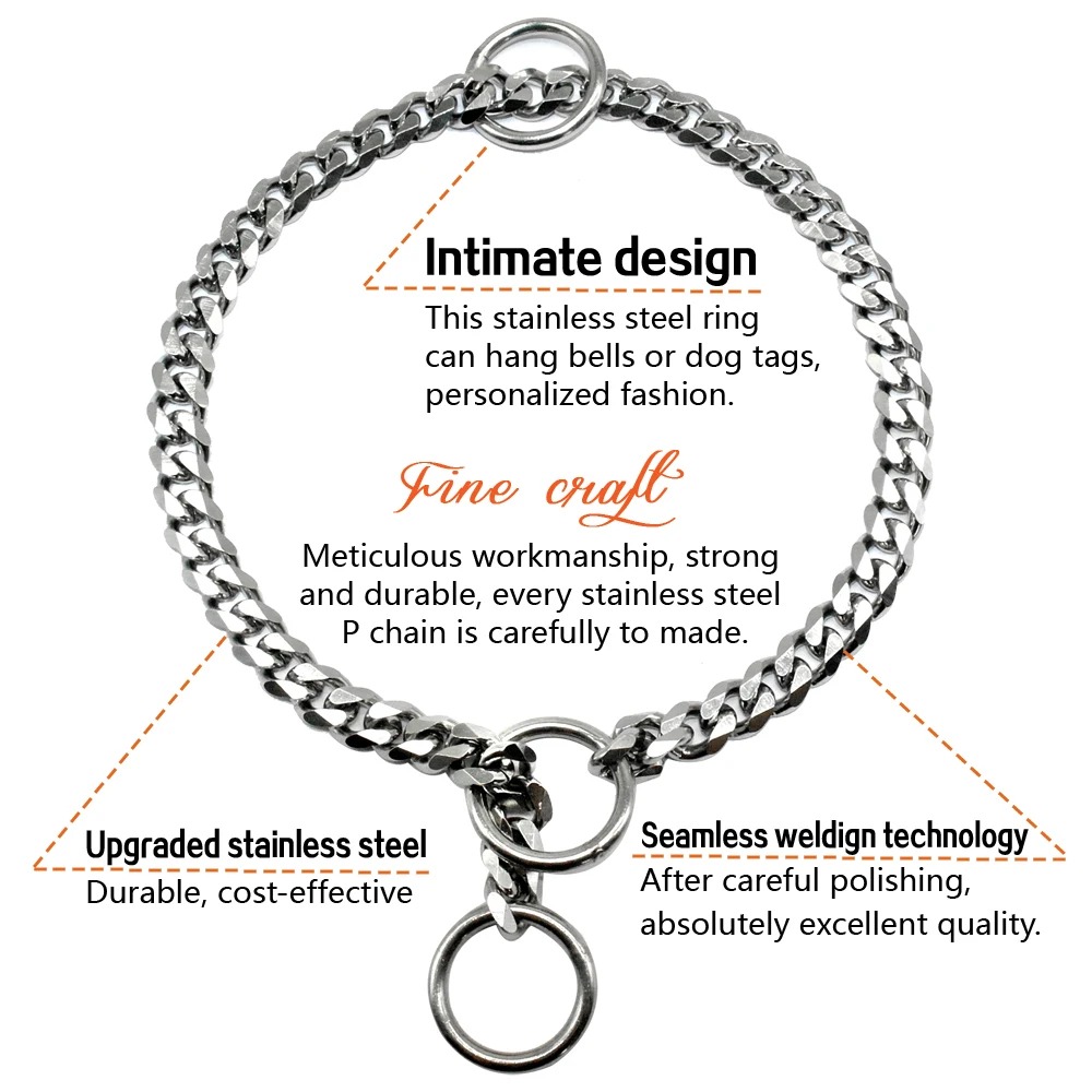 Dog Chain Collar Stainless Steel Dogs Slip Collars Metal Pet P Choke Chrome Plated Chain For Medium Large Dogs Training Pitbull