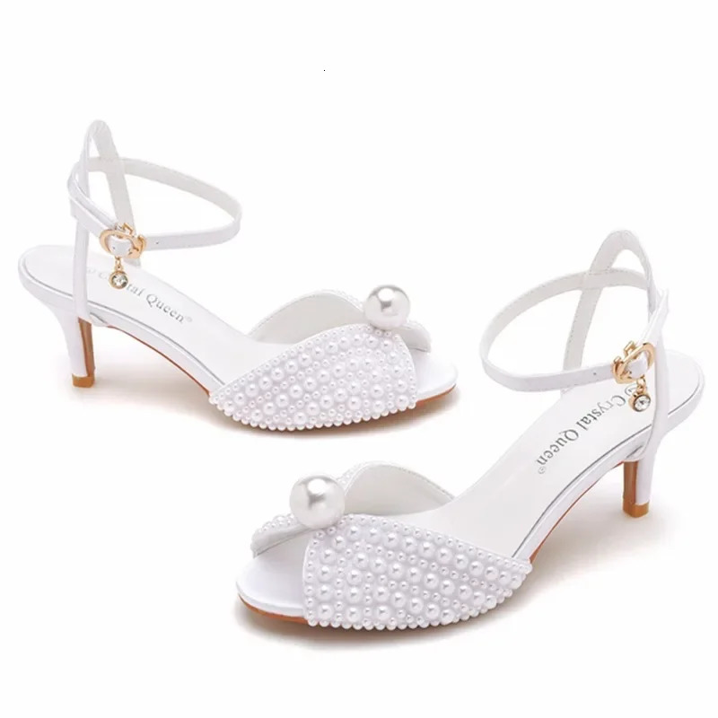 Maogu 6cm Fish Mouth High Heeled Sandals Buckle Wedding Bride er Shoes Heels Pearl Sandal Ladies Shoe Large Size 43 241113