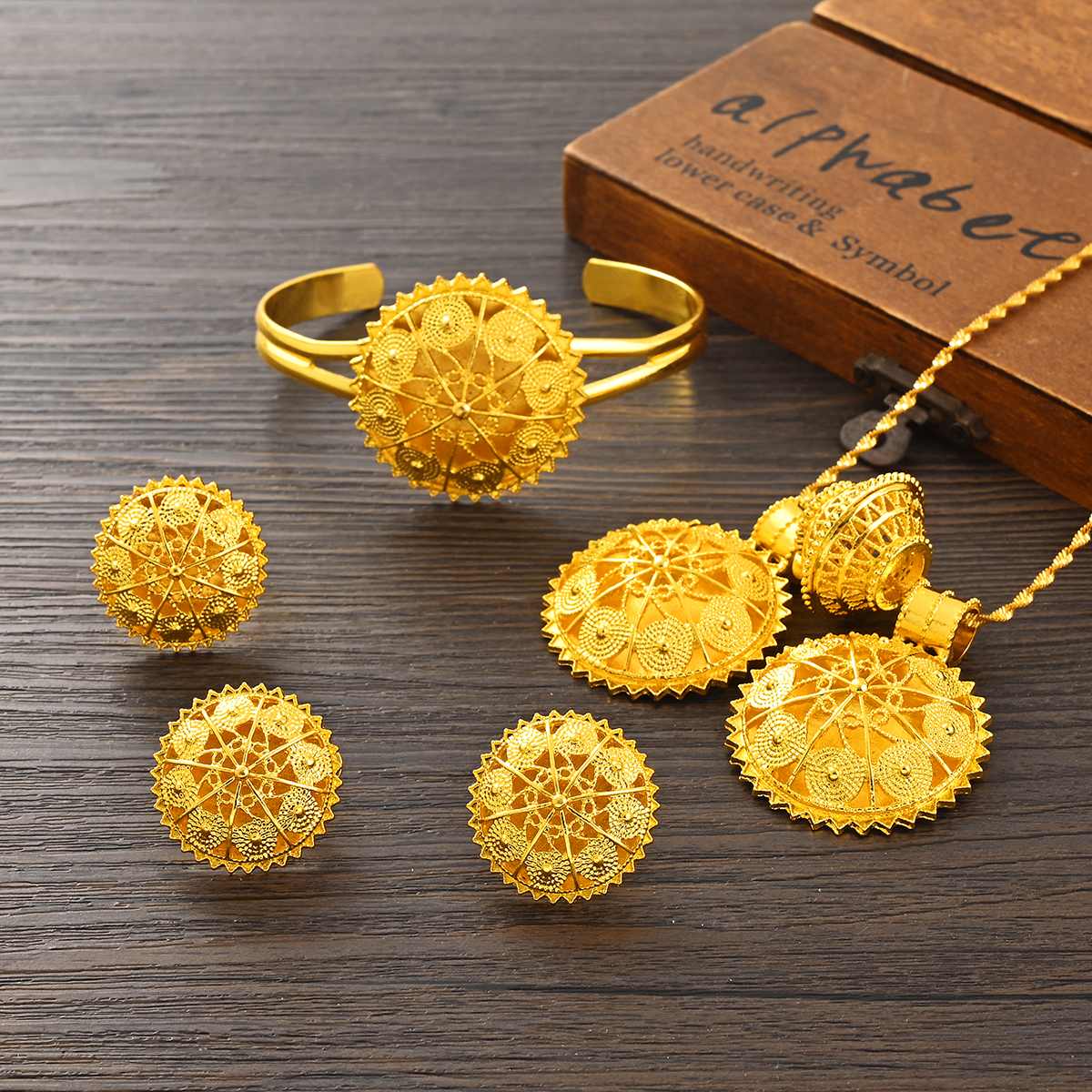 24K Saudi Arabia Classical Ethiopian Gold Plated Bridal Jewelry Sets Gifts Wedding Jewellery Set For Women