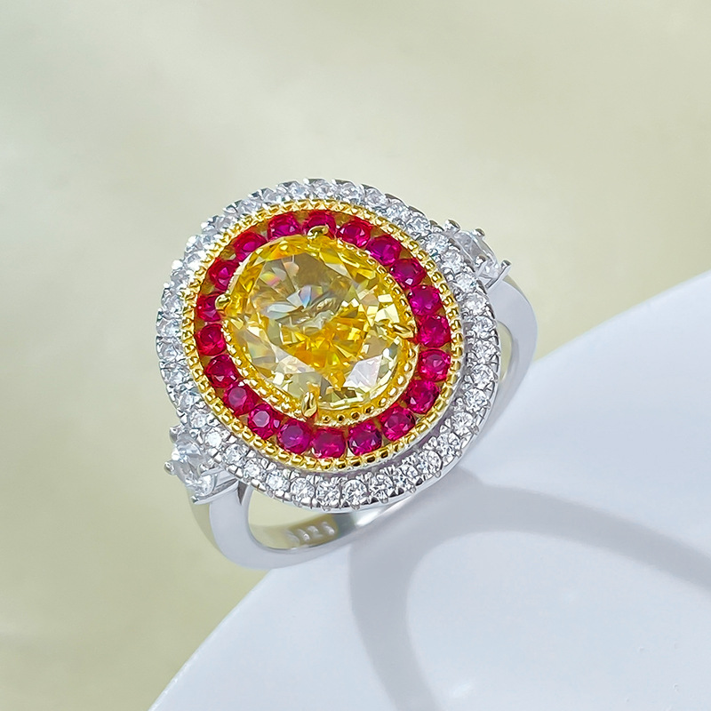 2025 Wedding Rings Luxury Jewelry Real 100% 925 Designer Serling Silver Oval Cu Yellow Moissanie Diamond Gemsones Eerniy Pary Women Elegan Band Ring