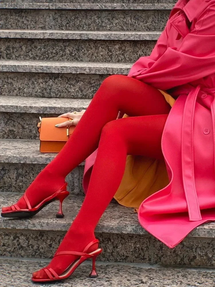 Sexy Socks Women Red Pantyhose Sexy Year Red Socks Female Lace Solid Translucent Bodys Mujer Bottom Tights Elastic Wedding Bride Stockings z241106