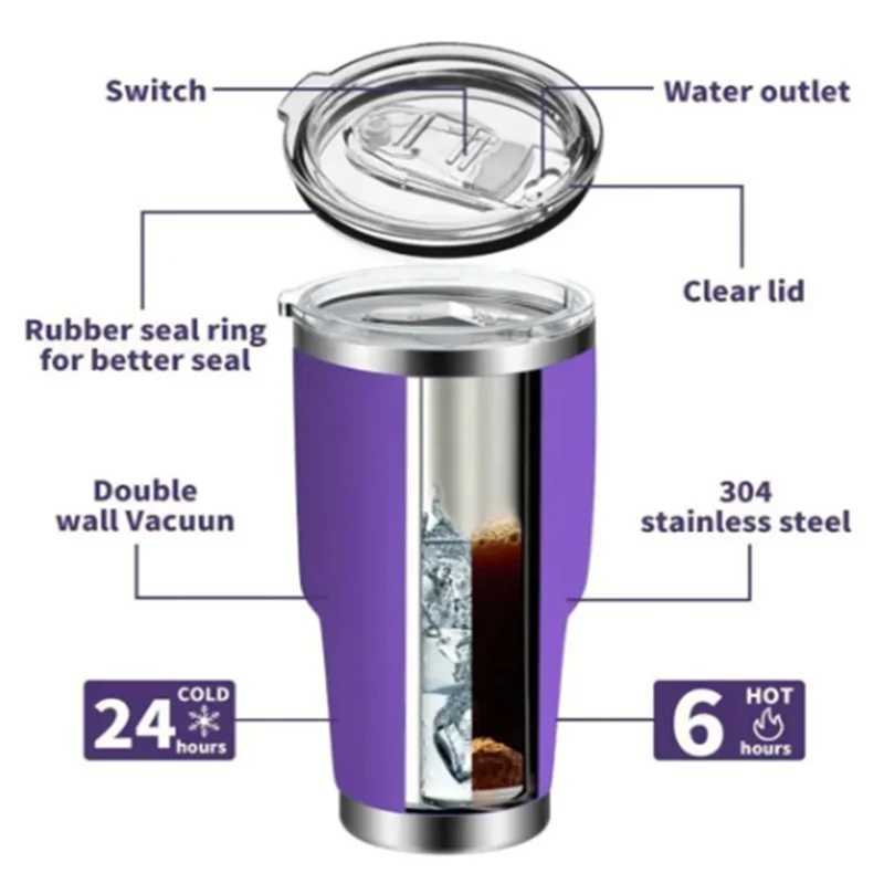 2024 new He cooler hot stainless steel painted double wall 30oz tea coffee vacuum valve cover Y241114