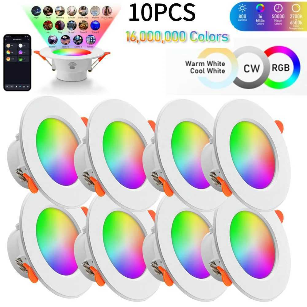 10-1PCS Smart LED Downlight LED Ceiling Recessed Down Light Dimmmable Spot Lamp 10W RGB +CW+WW Changeable LED DownlightLX241114
