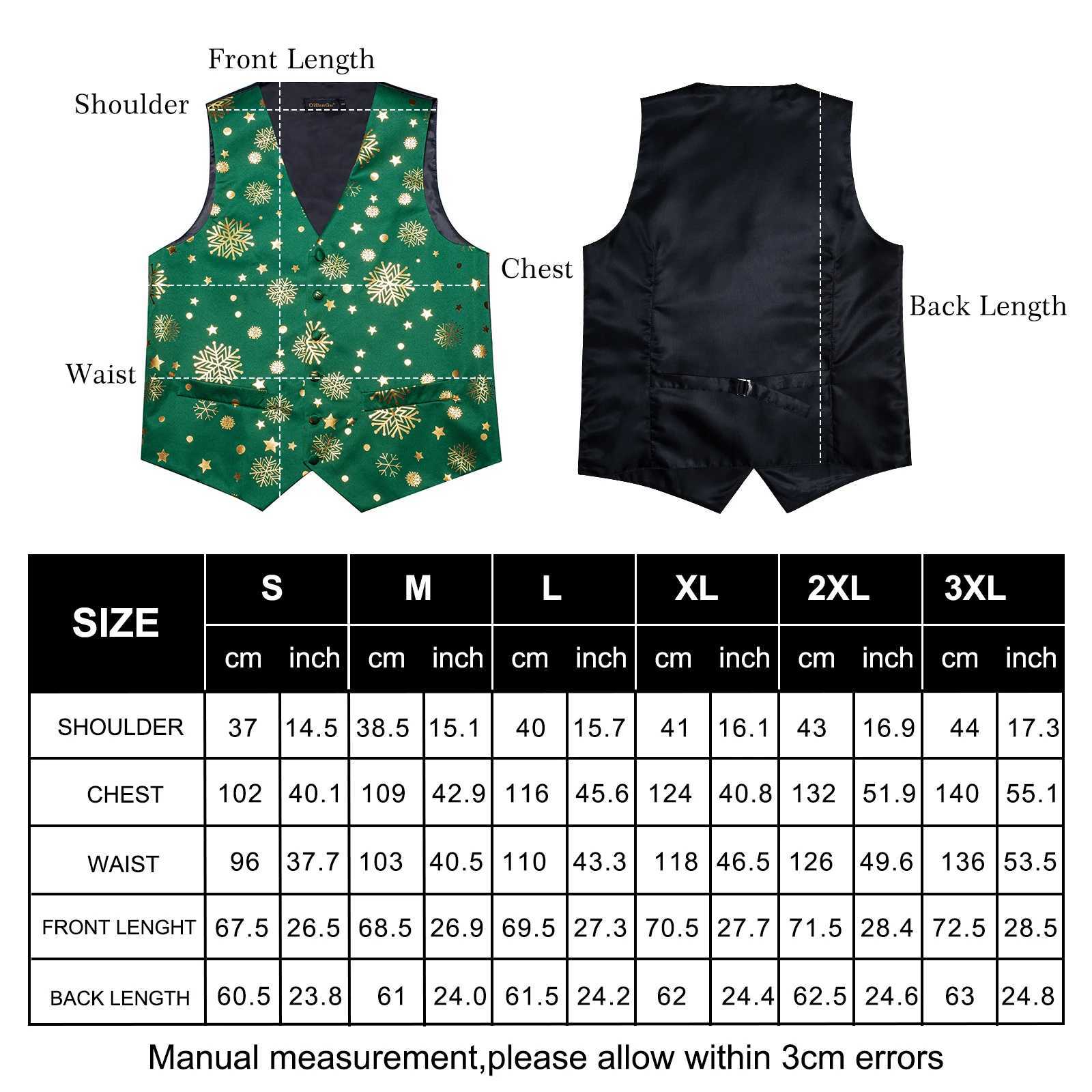 Green Christmas Men Vest Bowtie Pocket Square Cufflinks Set Printed Snowflake Waistcoat for Man Accessories Party Necktie Gifts LX241114