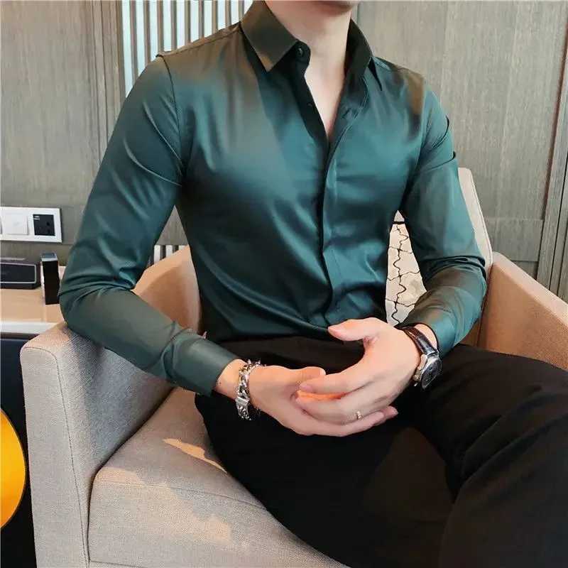 Male Shirts Long Sleeve Black Business Mens Shirt Asia New in Fashion 2024 Hipster Silk Cheap Things with Korean Style RegularXJ24113