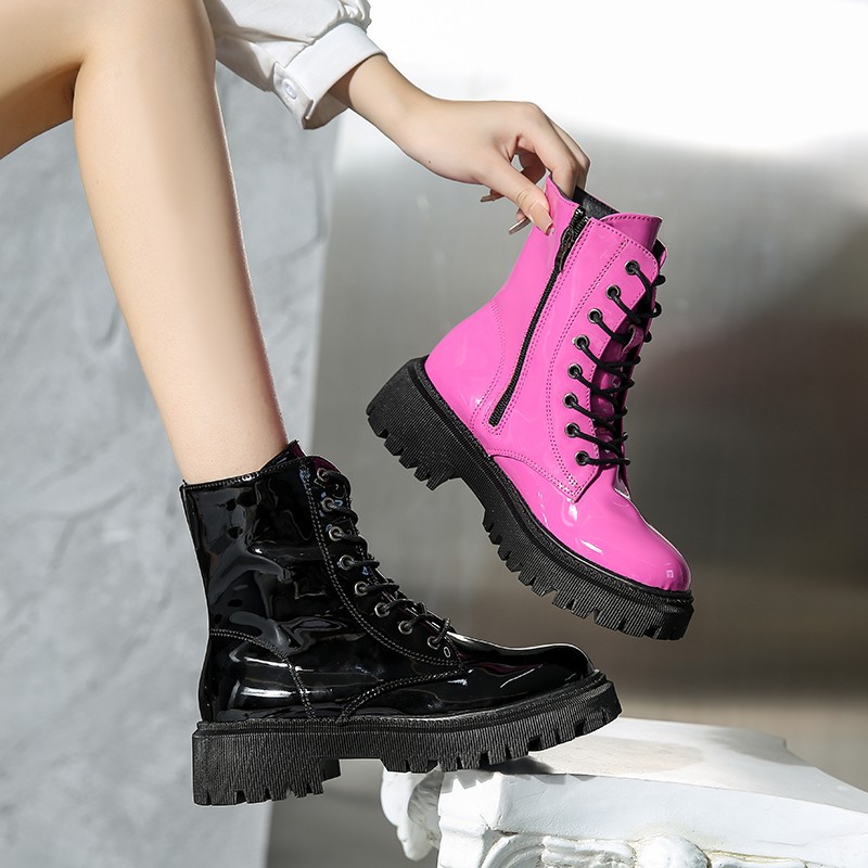 Large Size Autumn New Item Patent Leather Round Head Short Tube.