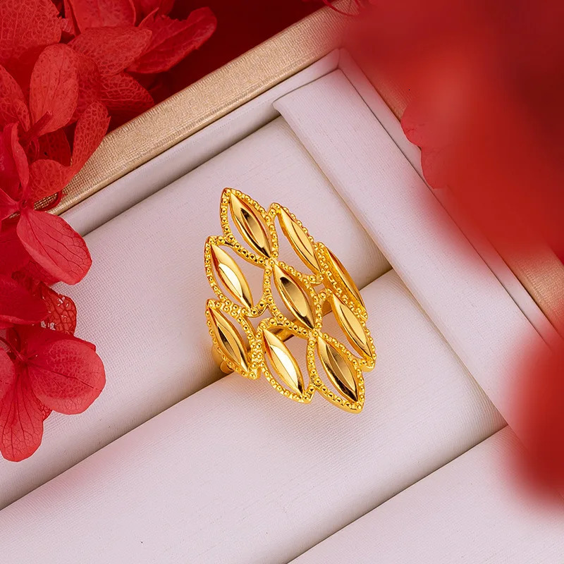 14 K pure gold hollow flower large ring for female brides pure gold ring for female brides birthday party jewelry gift 241113