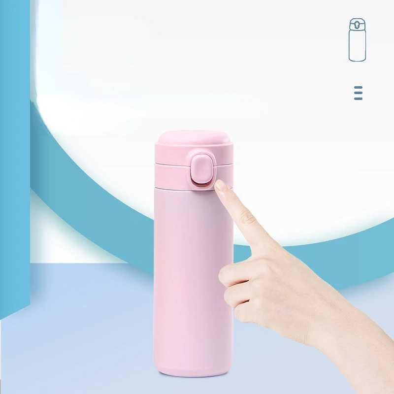 New stainless steel lid double vacuum straight cup cute simple pea cup stainless steel water bottle thermostat Y241114