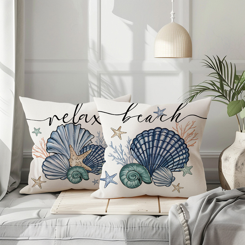 Vintage Ocean Beach Shell Throw Pillow Covers Wooden Coastal Scallop Inspirational Quote Words Decorative Cotton Linen Cushion Cover Customized Decor 