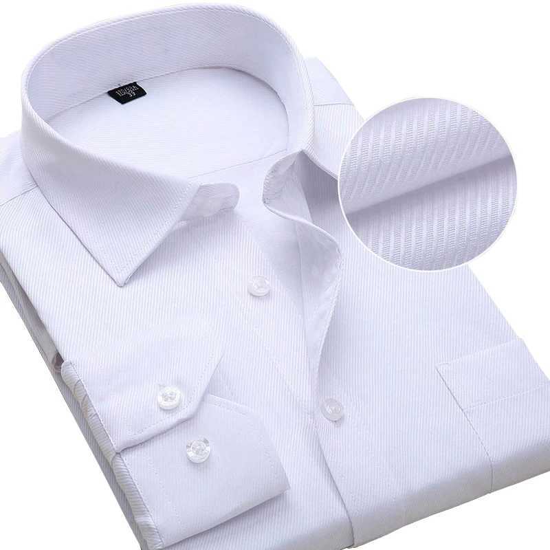 Plus Size Men Dress Shirts Long Sleeve Slim Fit Solid Striped Business Formal White Man Shirt Male Social Big Size ClothingXJ24113