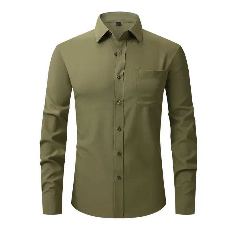 US Size Elastic Shirt New Mens Business and Leisure Long Sleeved Shirt Slim Fit Professional Dress Best-selling Seasonal StyleXJ24113