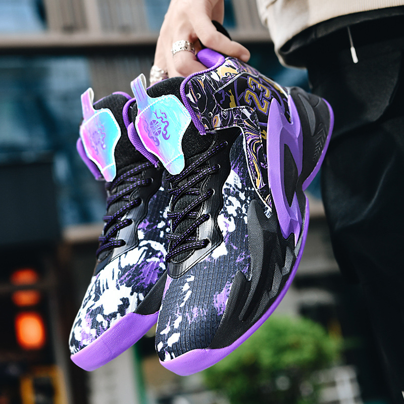 Black Fashion Purple Shoes Unisex Athletic Sneakers Shock-absorbing Non-slip Sports Basketball Trainers For Men 20d7