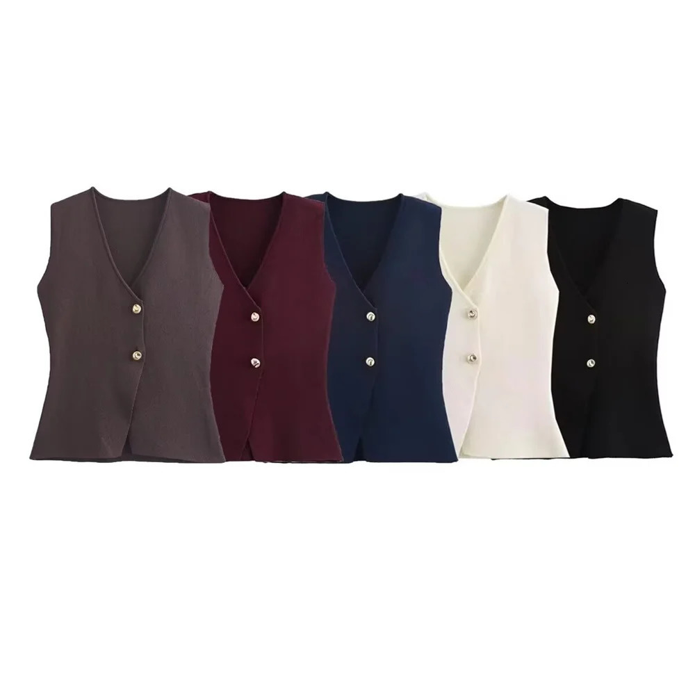 UNIZERA2024 Summer Product Casual Womens Wear Simple and Fashionable Gold Button Knitted Tank Top 241113