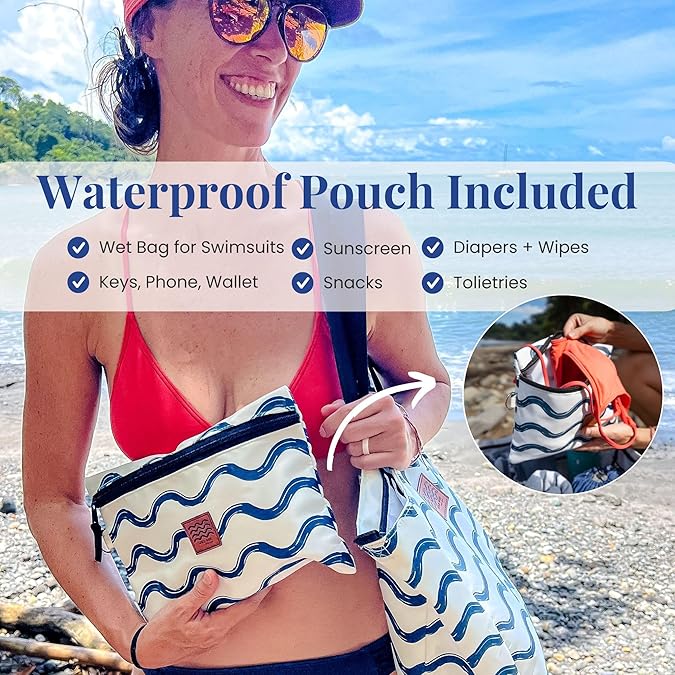 Travel Beach Bag Tote, Lightweight Beach Bag, Packable Beach Bags , Vacation Bag with Zipper, Gifts For Women