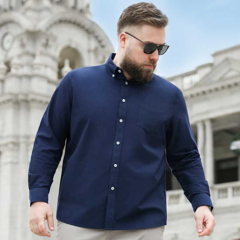 BUSCFOX Mens 100% Cotton Shirt Long Sleeve High Quality Casual Solid Color Print Regular Fit Formal Dress Shirt Oversized 8XLXJ24113