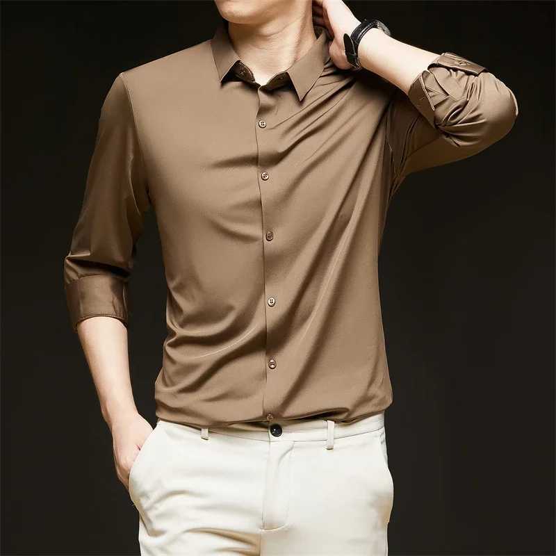 New Mens Business Casual Long Sleeved Solid Color Shirt Wrinkle Resistant Wrinkle Free Comfortable All Season Versatile TopXJ24113