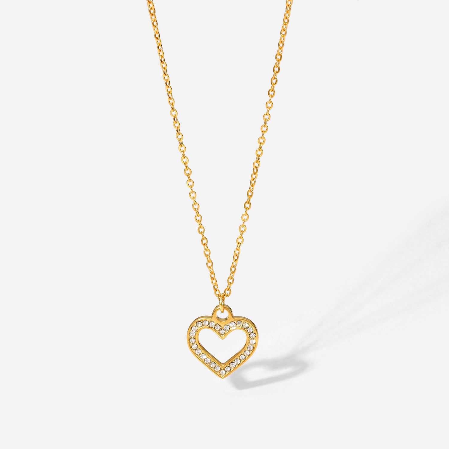 Designer New 18K Gold Vacuum Electroplated Heart Necklace for Women Stainless Steel Transparent Zircon Banquet Party Wedding Necklace Gift