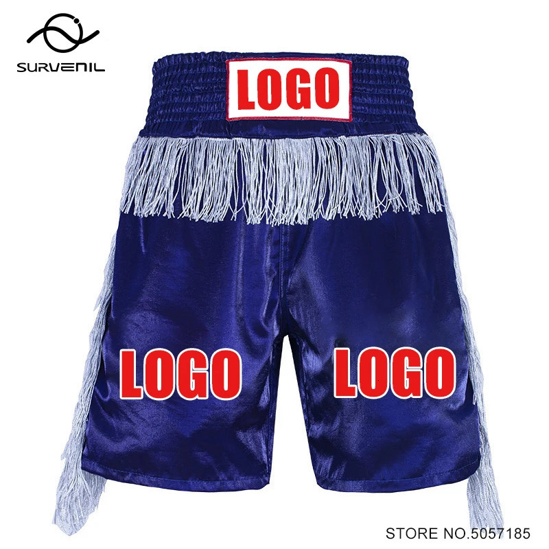 Personalized Boxing Shorts Mens and Womens rens Tassel Satin Muay Thai Fighting Pants MMA Fighting Taekwondo Training Luggage Customization 241113