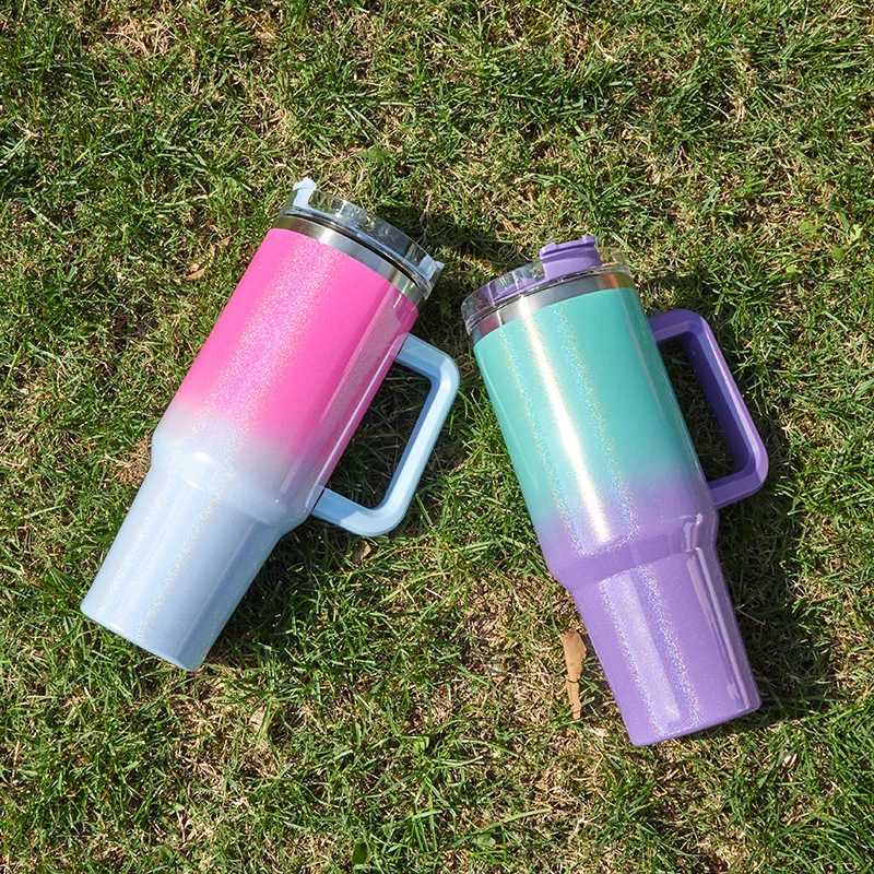 40 ounce stainless steel hot water bottle large inflatable cup with handle portable sports water bottle wagon Y241114