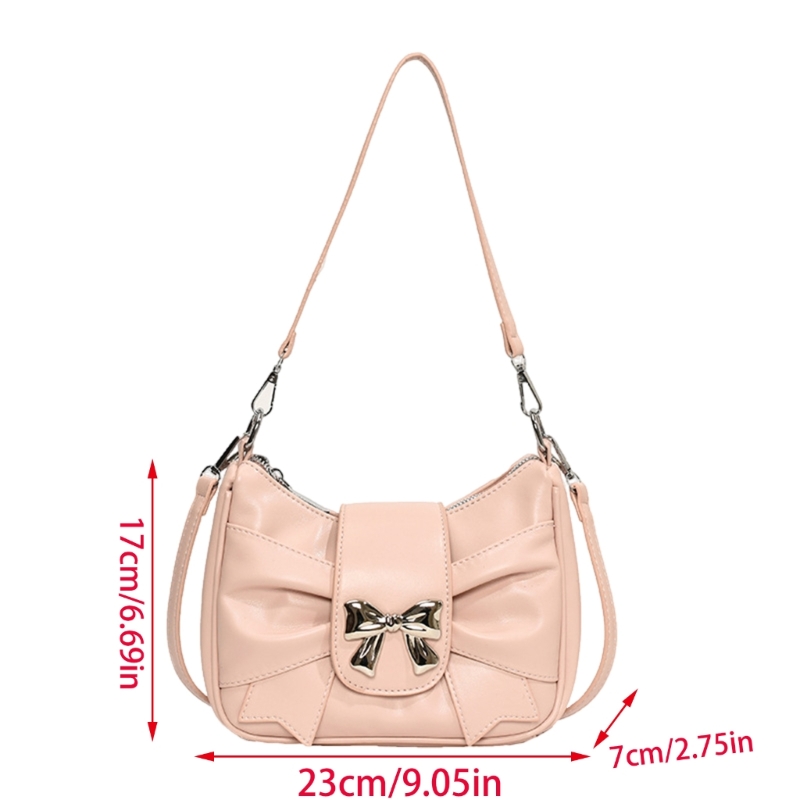 PU Leather Shoulder Bag for Women Korean Bag Bowknot Shopping Dating Bag Lovely Underarm Crossbody Bag