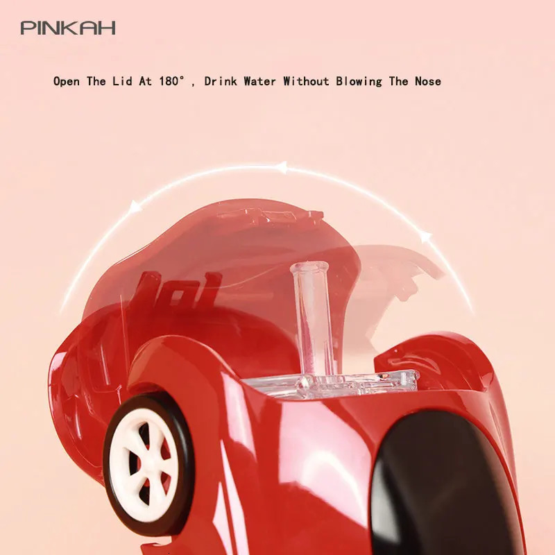 Small Sports Car Shape Straw Cup Kids Toy Plastic Water Cup Mini Shape Creative With Shoulder Strap Portable Water Bottle 240409