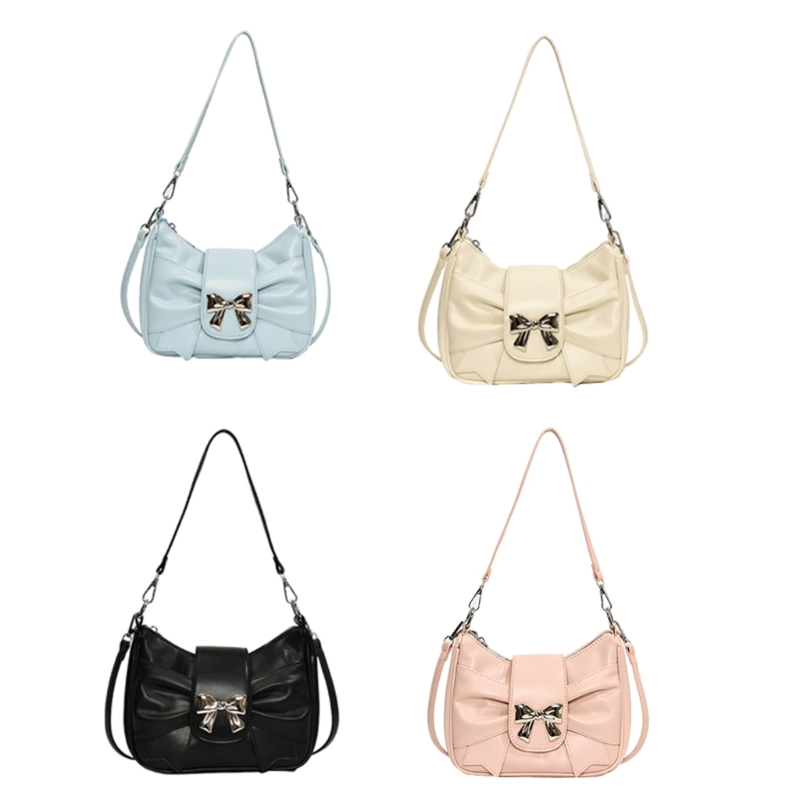 PU Leather Shoulder Bag for Women Korean Bag Bowknot Shopping Dating Bag Lovely Underarm Crossbody Bag