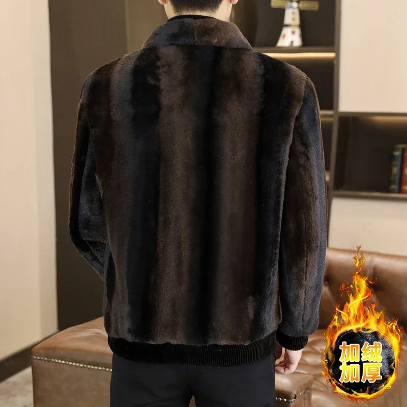 Winter Artificial Fur Mink Jacket Mens Flip Collar Retro Casual Business Simulation Fur Coat Office Social Mens Clothing M-4XL 241113
