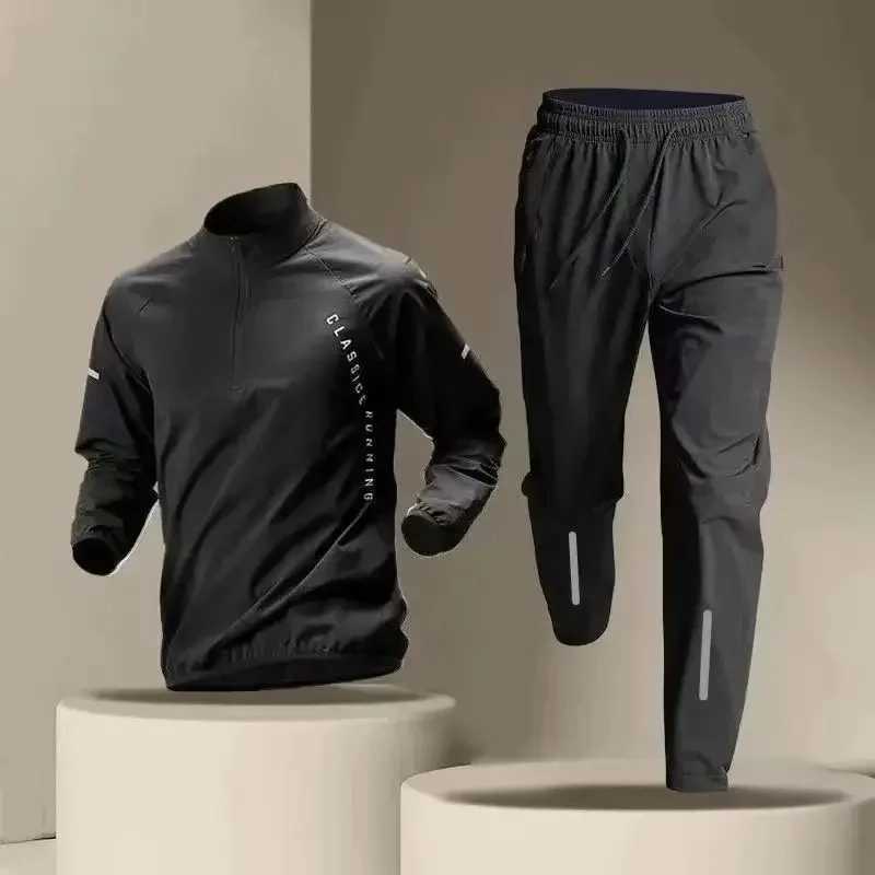 Mens 2024 Korean fashion quick drying jacket set two-piece outdoor running set sports pants clothing JOGGERS reflective sportswear X241113