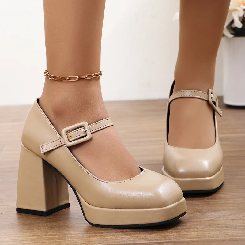2025 new Girls Lolita Style Cosplay Mary Jane Shoes Square Heel Spring Autumn Glossy PU Leather Candy Colour Uniform Shoe Plus Size 3~17 4f37