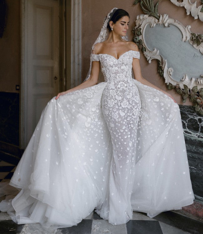 Plus Size Mermaid Wedding Gowns With Straps Sleeveless Sexy Tulle Long Train Ruffles Puffy Lace Bridal Wedding Dresses 01