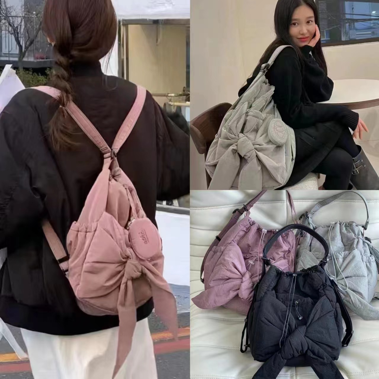Fashion Designer ~ Bow Can Be One Shoulder And Two Shoulders Casual Dual-Use Bag Nylon Candy BagVoyage
